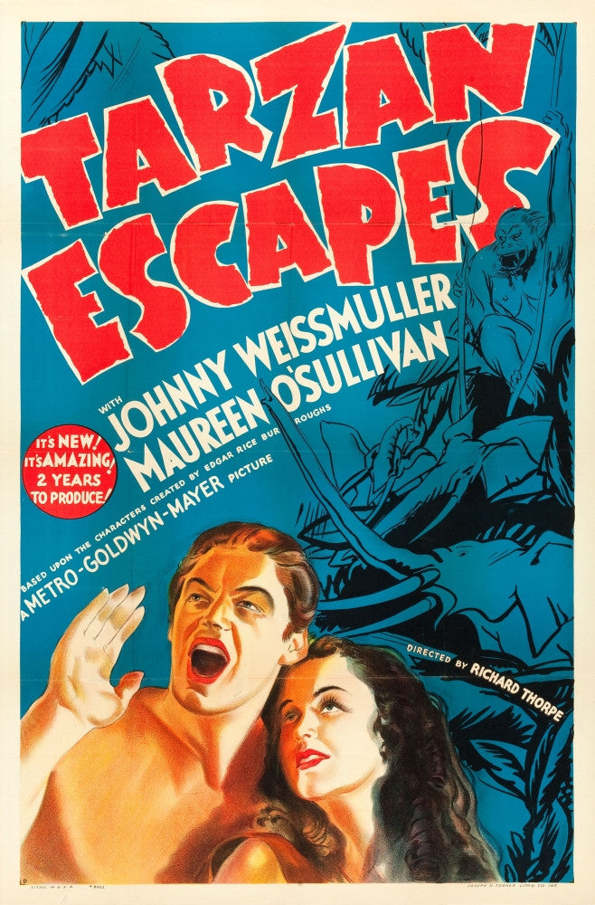 Tarzan Escapes Fine Art Poster Print featuring Johnny Weissmuller and Maureen O'Sullivan