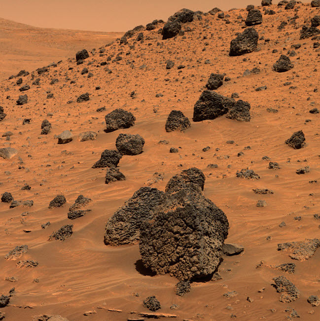 View of a Dark Boulder on Mars Fine Art Print by Stocktrek Images