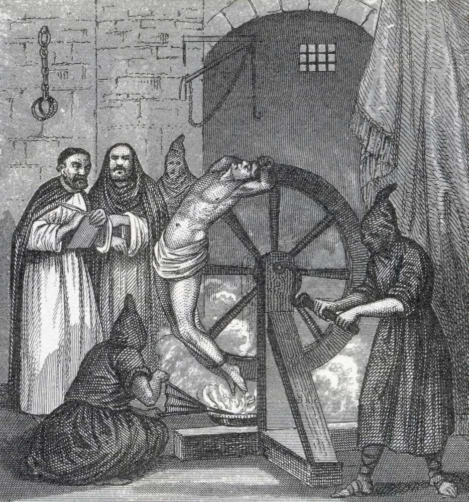 Torture By Fire On The Wheel Fine Art Print - 19th Century Engraving by Ken Welsh