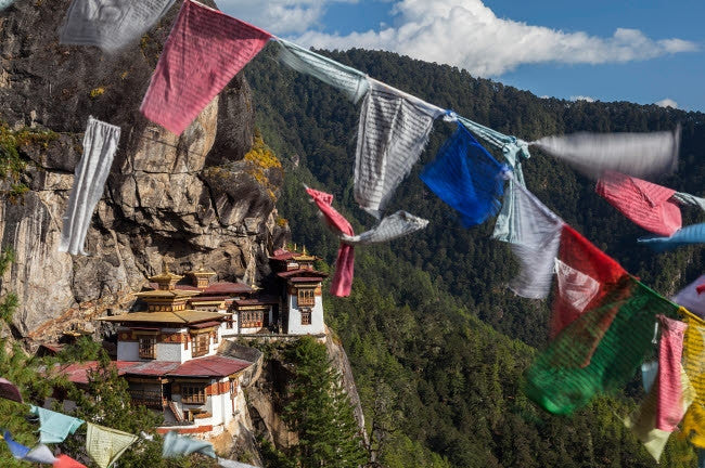 Bhutan Prayer Flags at Taktsang Monastery Poster Print by Brenda Tharp
