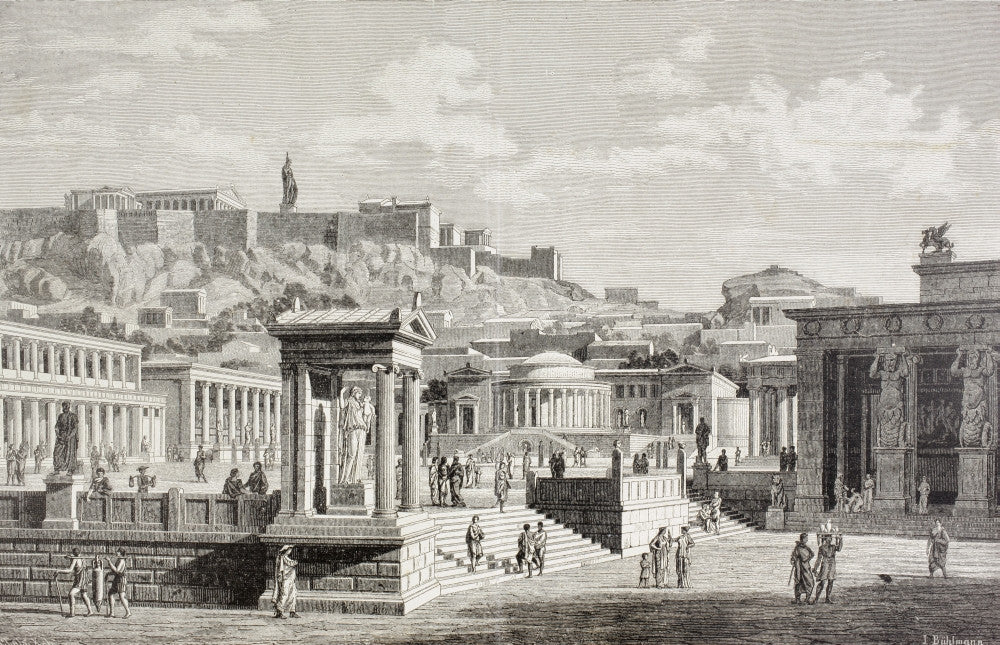 Imaginary View of the Agora Marketplace in Ancient Athens Fine Art Print