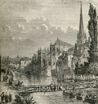 19th Century View of Caen, France & the Orne River - Fine Art Print