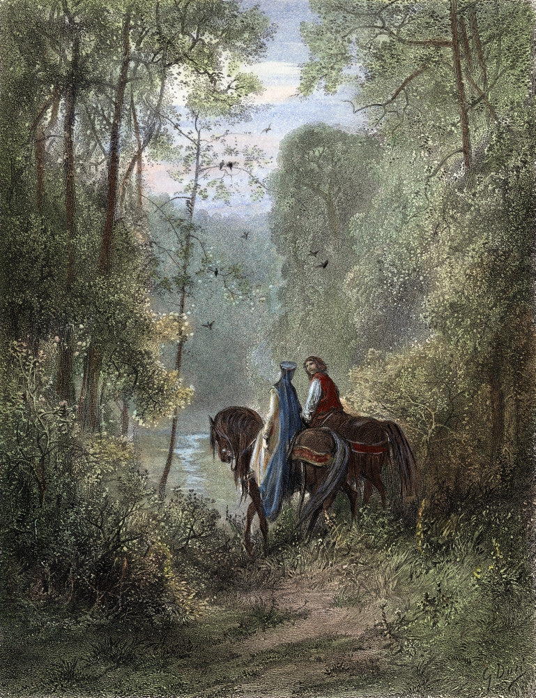 The Dawn of Love: Lancelot and Guinevere Steel Engraving Poster Print