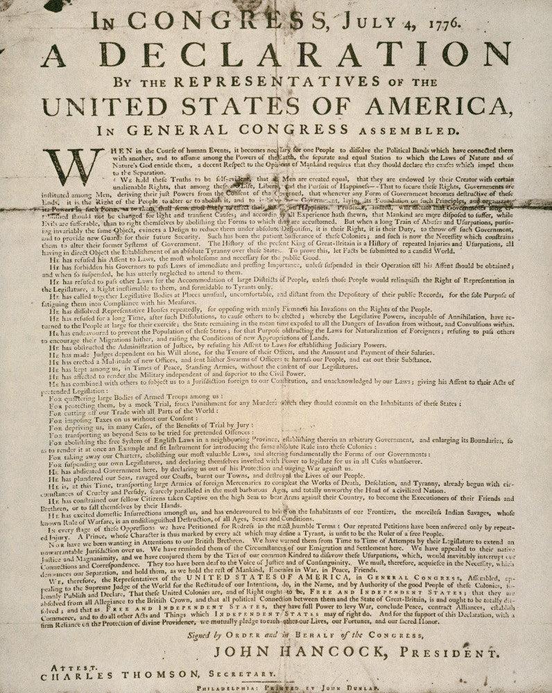 Dunlop Broadside - Declaration of Independence Fine Art Print