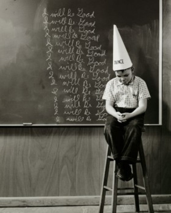 Boy in Dunce Cap Fine Art Print - Blackboard Scene