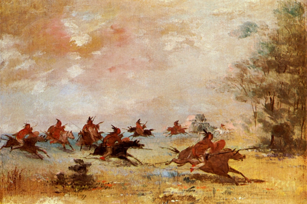 Comanche War Party Fine Art Print - Oil on Canvas by George Catlin