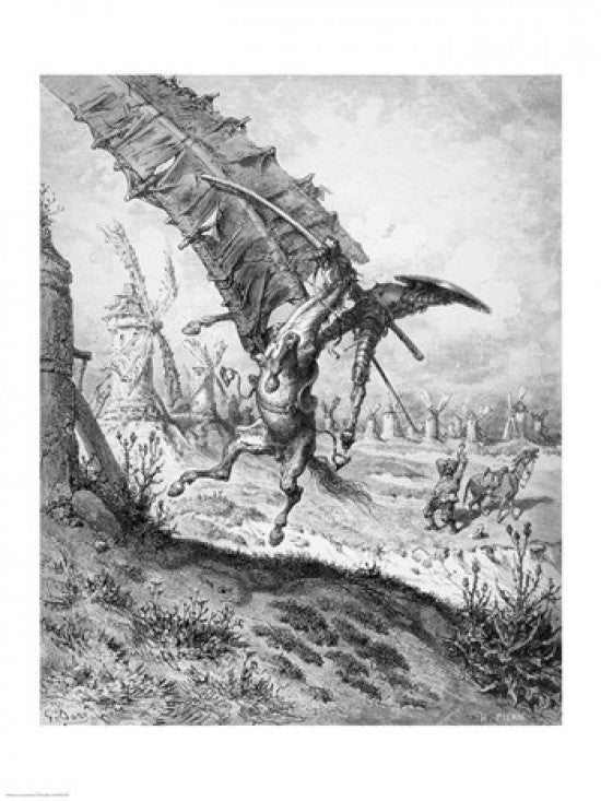 Don Quixote and the Windmills Fine Art Print by Gustave Dore