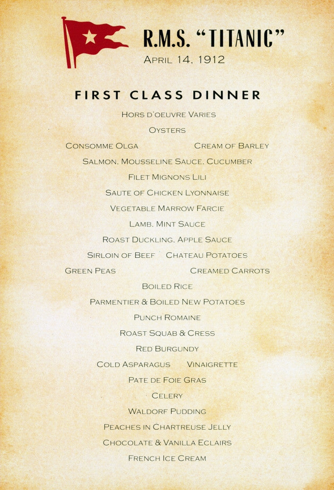 Titanic First-Class Dinner Menu Fine Art Print (1912) by Granger Collection