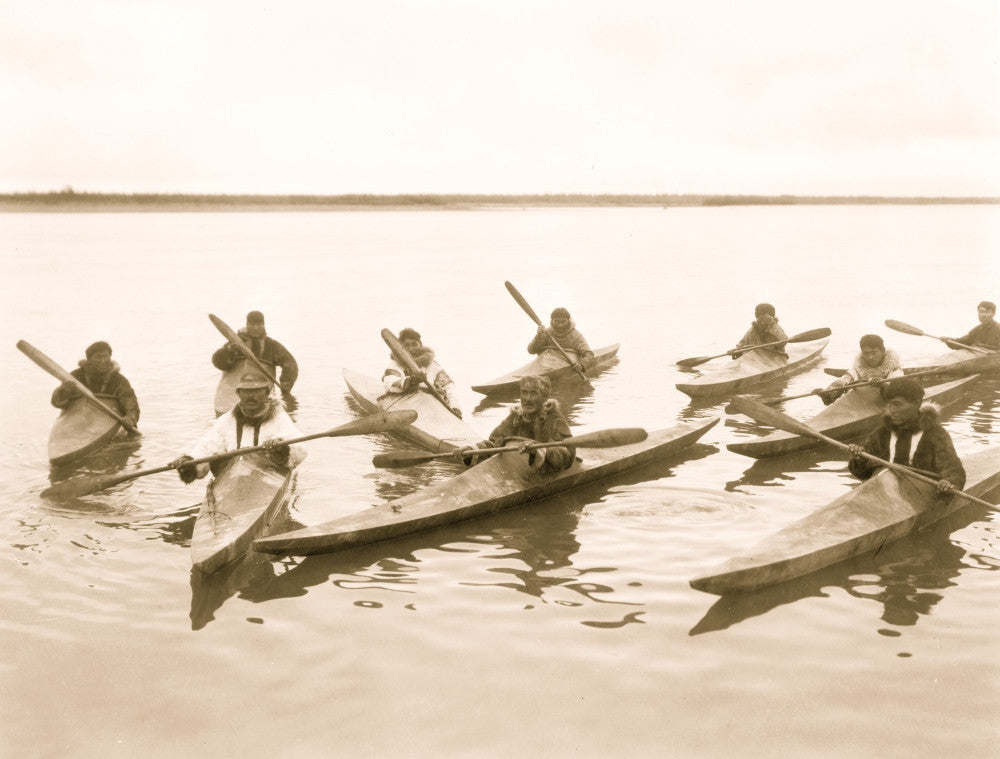 Eskimos in Kayaks, Noatak, Alaska Fine Art Print