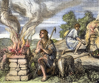 Cain and Abel Offering Their Sacrifices Fine Art Print - 19th Century Wood Engraving