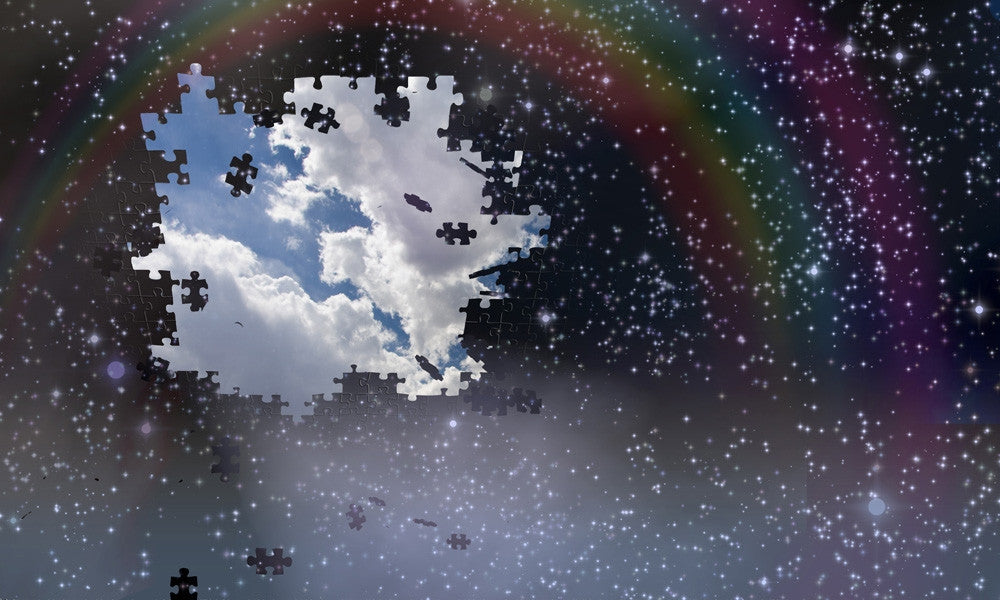 Puzzle Pieces Falling from Night Sky Fine Art Print by Bruce Rolff