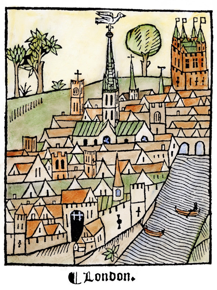 Historic London 1510 Woodcut Print - Old St. Paul's Spire
