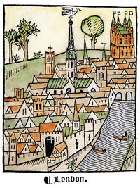 Historic London 1510 Woodcut Print - Old St. Paul's Spire