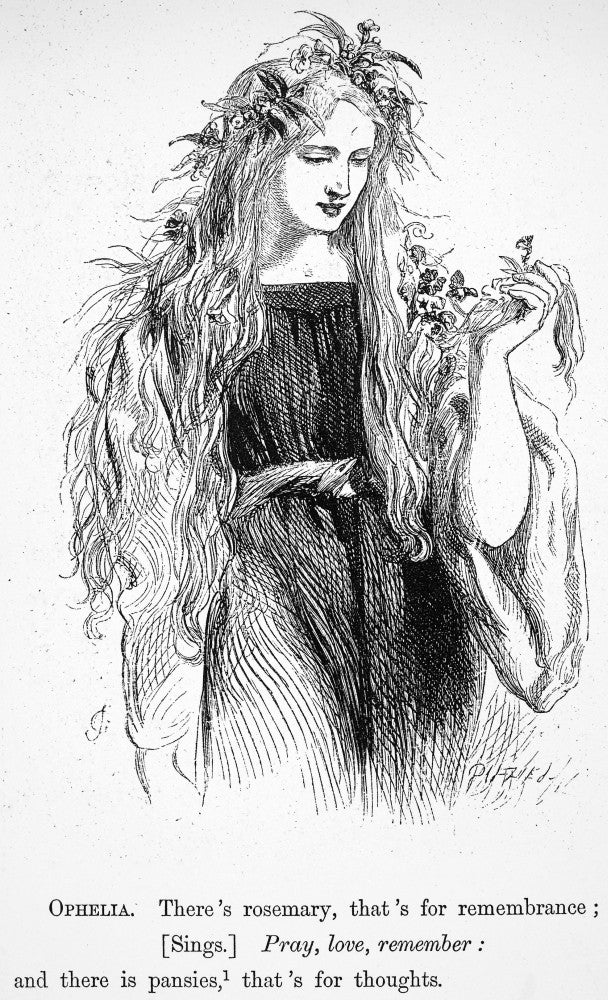 Ophelia Distributes Flowers from Shakespeare's Hamlet - Engraving Print by Sir John Gilbert