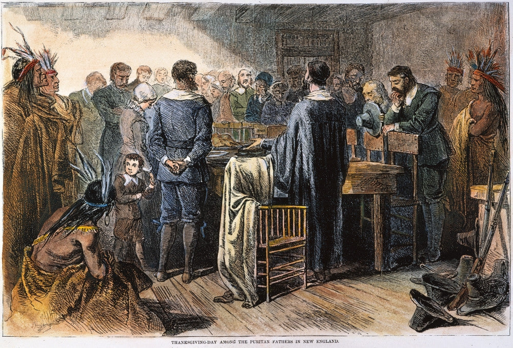 Thanksgiving 1621 Pilgrims and Native Americans Fine Art Print by Granger Collection