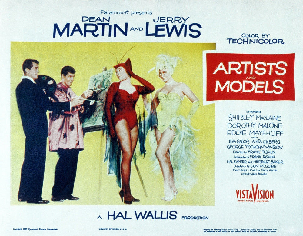 Artists And Models Movie Poster Print featuring Dean Martin, Jerry Lewis, and Shirley Maclaine (1955)