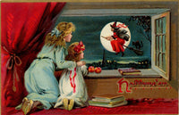 Two Girls Observing a Witch on a Broom Fine Art Print