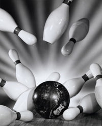 Close-Up Bowling Ball Striking Pins Fine Art Print