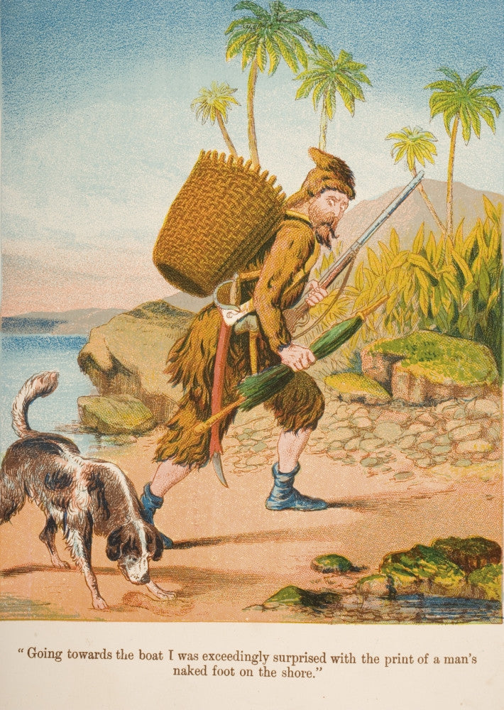 Chromolithographic Illustration from Life and Adventures of Robinson Crusoe by Daniel Defoe - Vintage Poster Print