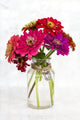 Zinnia Flowers in Glass Vase Fine Art Print by Lorna Rande