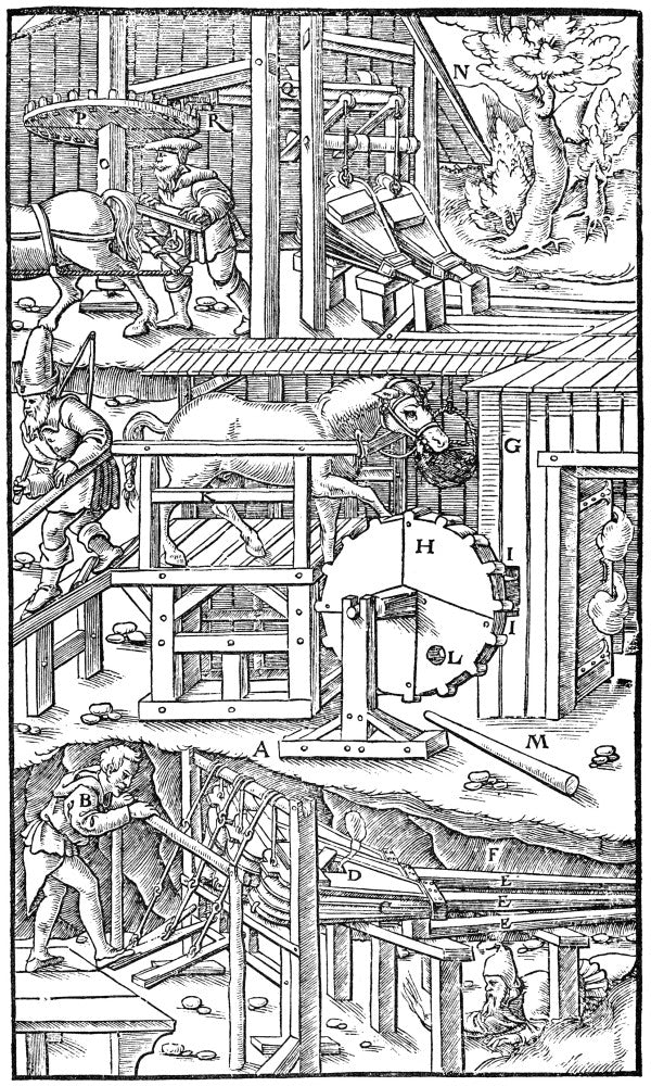 Mine Ventilation System Fine Art Print from Agricola's De Re Metallica (1556)