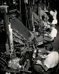 High Angle View of Male Workers Operating Linotype Machines - New York World Telegraph Poster Print
