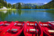 Red Boats at Champex Lake Fine Art Print by Sunny Awazuhara-Reed
