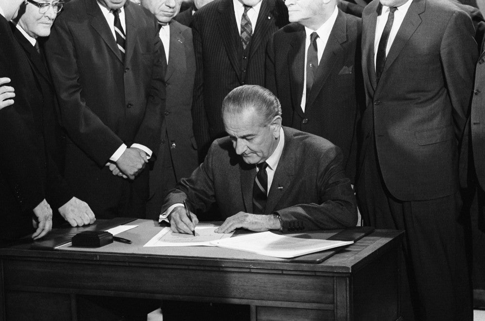 Lyndon B. Johnson Signing the Civil Rights Act Fine Art Print by Warren Leffler