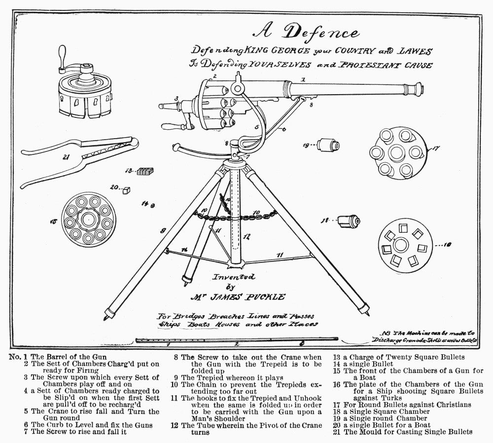Puckle Gun Patent Drawing - 1718 Flintlock Defense Gun Print