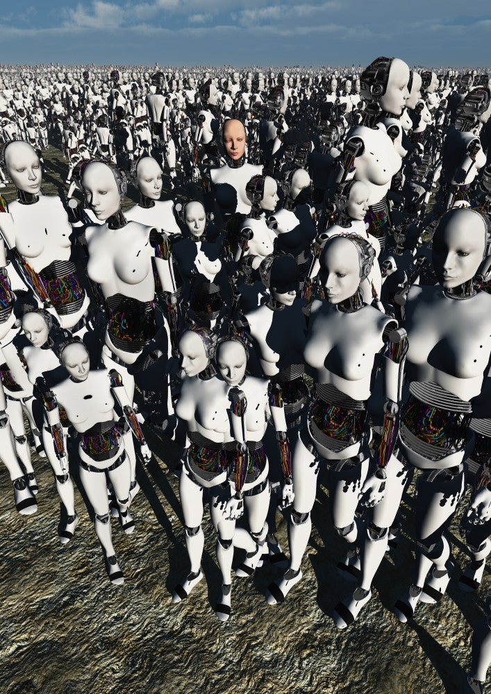 A lone android Fine Art Print in a Crowd of Robots