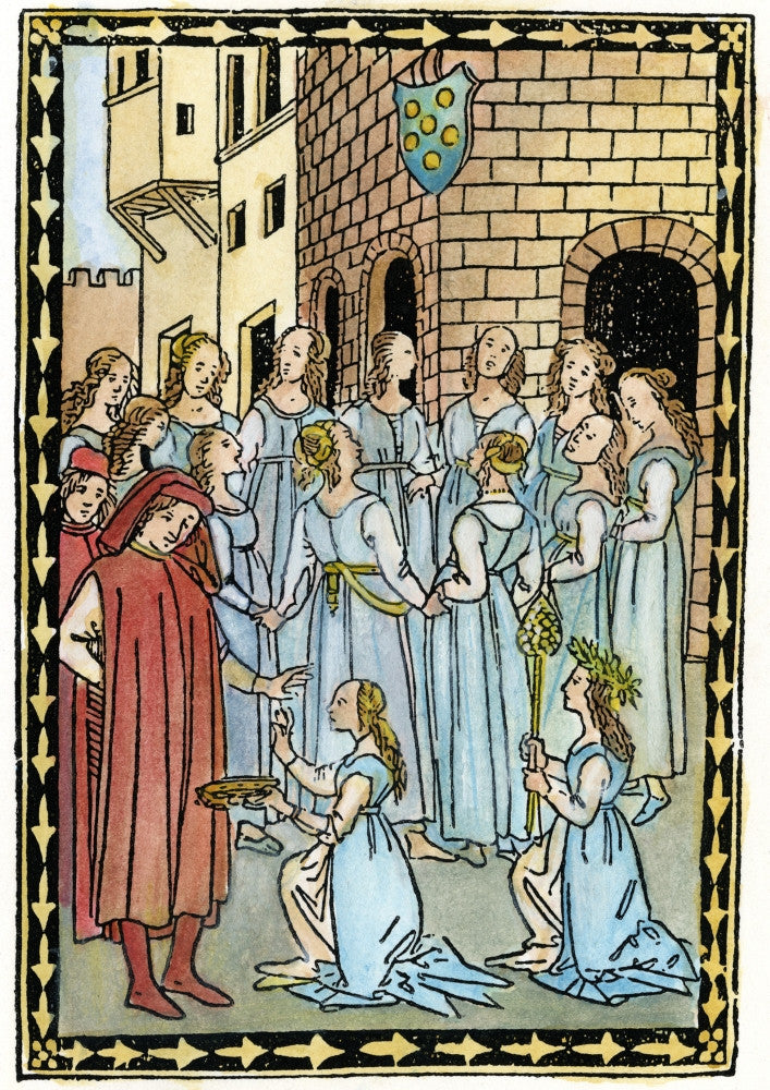 Medici Arms Woodcut Poster Print - Dancing Girls Scene from 1496