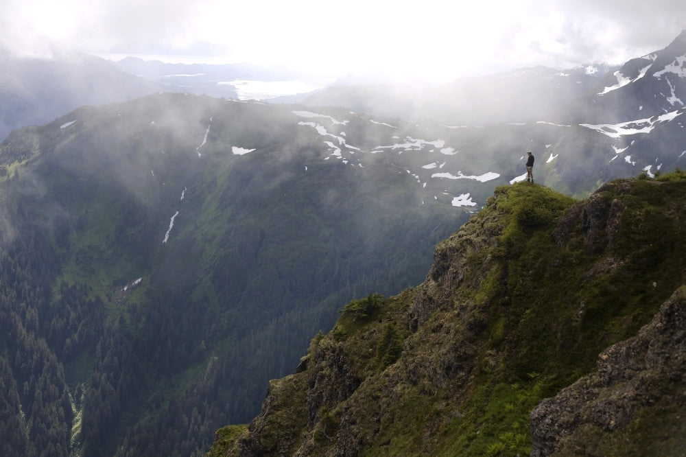 Hiker on Eagle Peak Promontory Fine Art Print - Tongass National Forest, Alaska