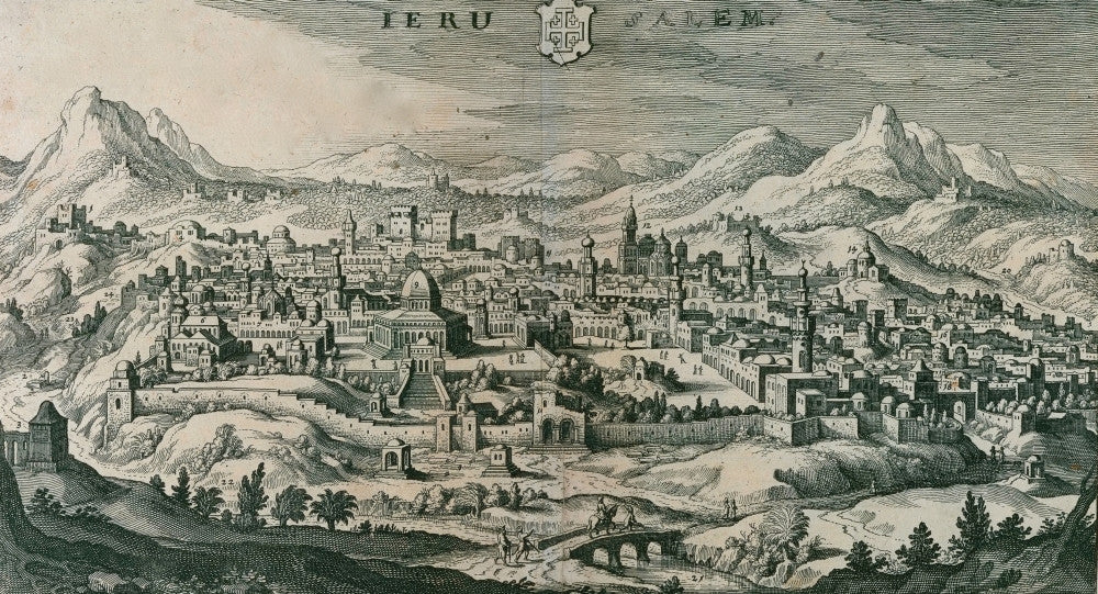 Antique Map of Jerusalem Black & White Fine Art Print