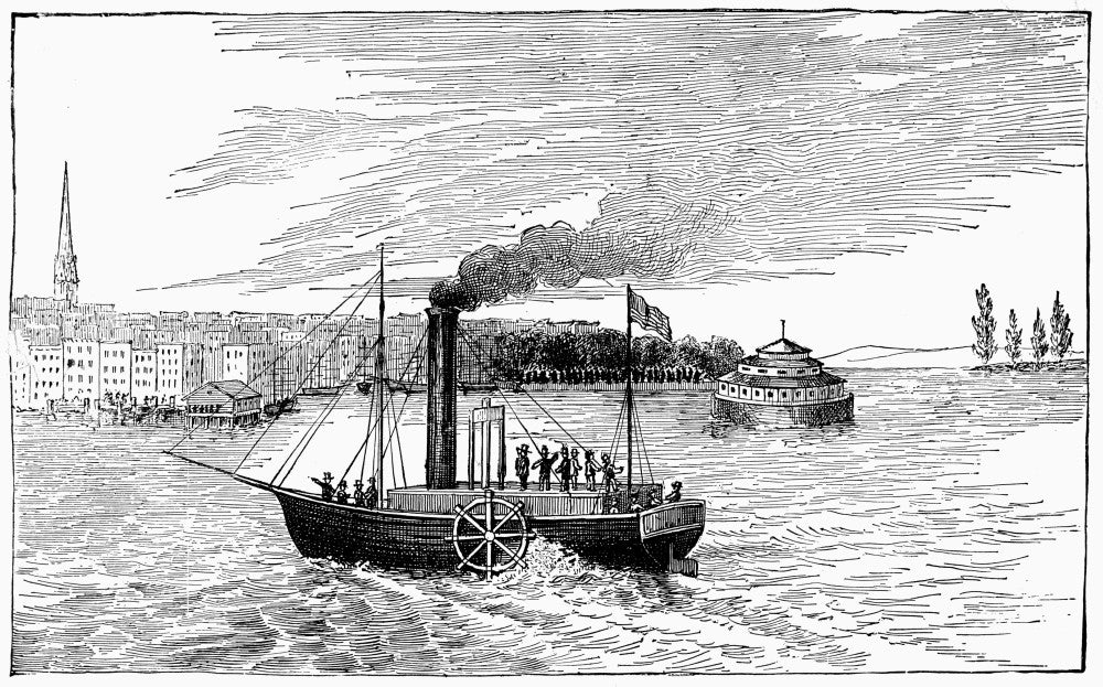Robert Fulton's Clermont Steamboat Poster Print - 1902 Wood Engraving