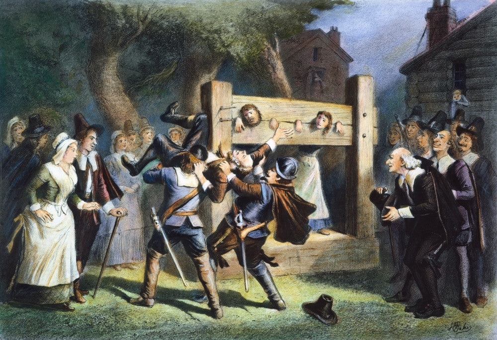 Puritans Pillory Lithograph - 19th Century Fine Art Print