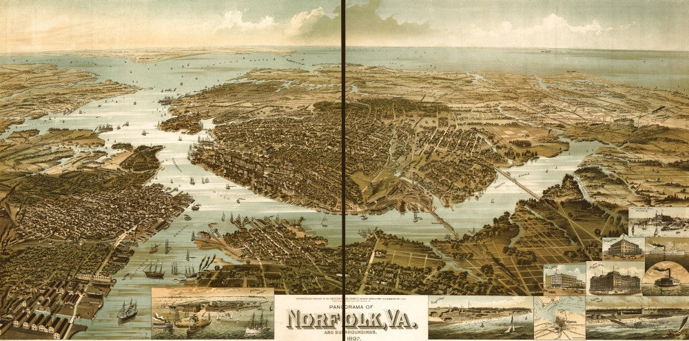 Norfolk, Virginia 1892 Fine Art Print - Custom Sizes Available