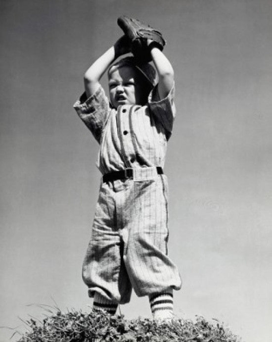 Low Angle View of a Boy Playing Baseball Fine Art Print