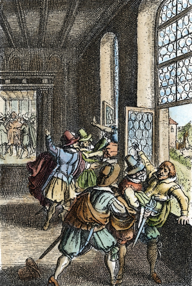 Defenestration of Prague 17th Century Line Engraving Poster Print