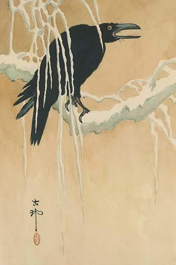 Blackbird in the Snow Fine Art Print by Koson Ikeda