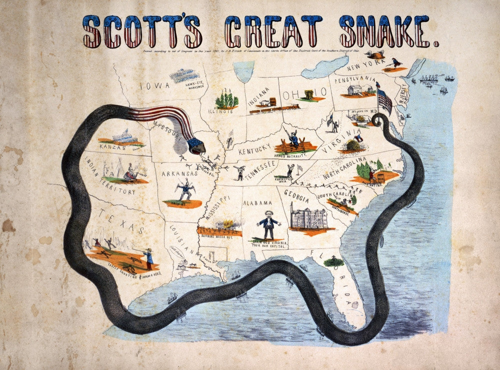 Civil War Anaconda Plan Lithograph Print by Granger, 1861