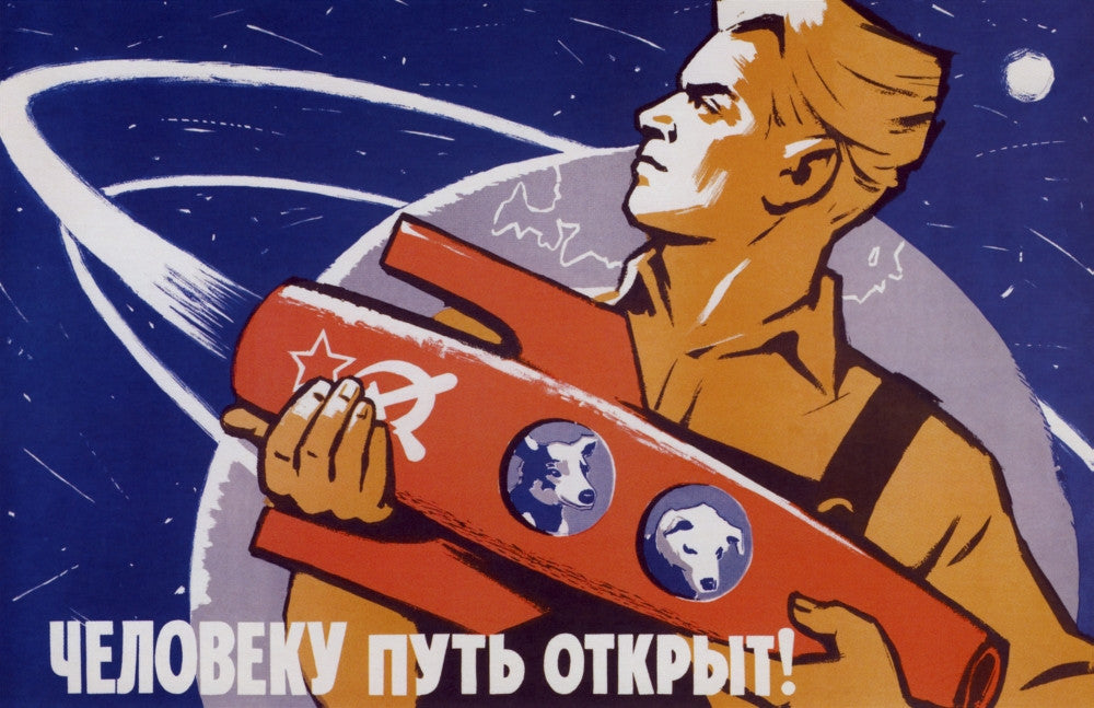 Soviet Space Dogs Belka and Strelka Rocket Poster Print by John Parrot