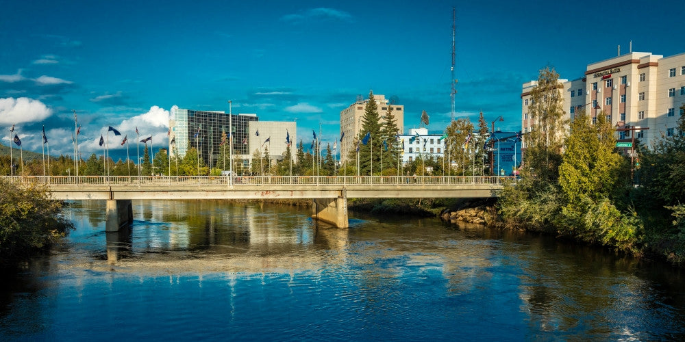 Fairbanks Alaska Skyline Poster Print over Chena River by Panoramic Images