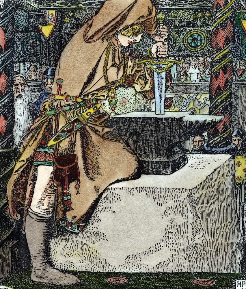 King Arthur Drawing - Excalibur from the Stone by Howard Pyle