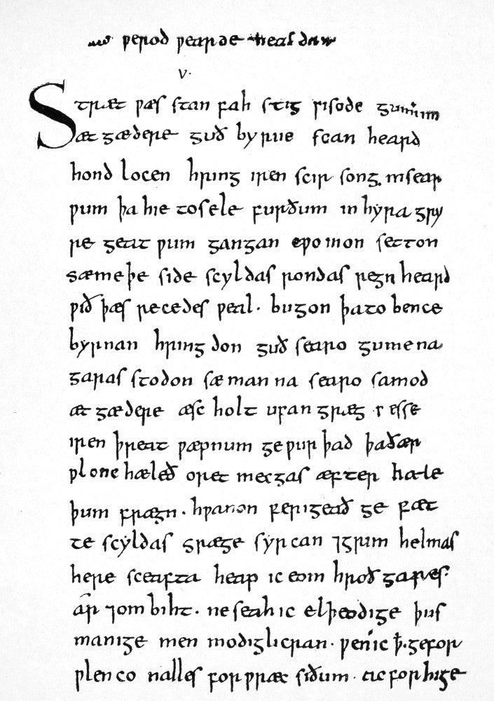 Beowulf Manuscript Page Fine Art Print by Granger Collection