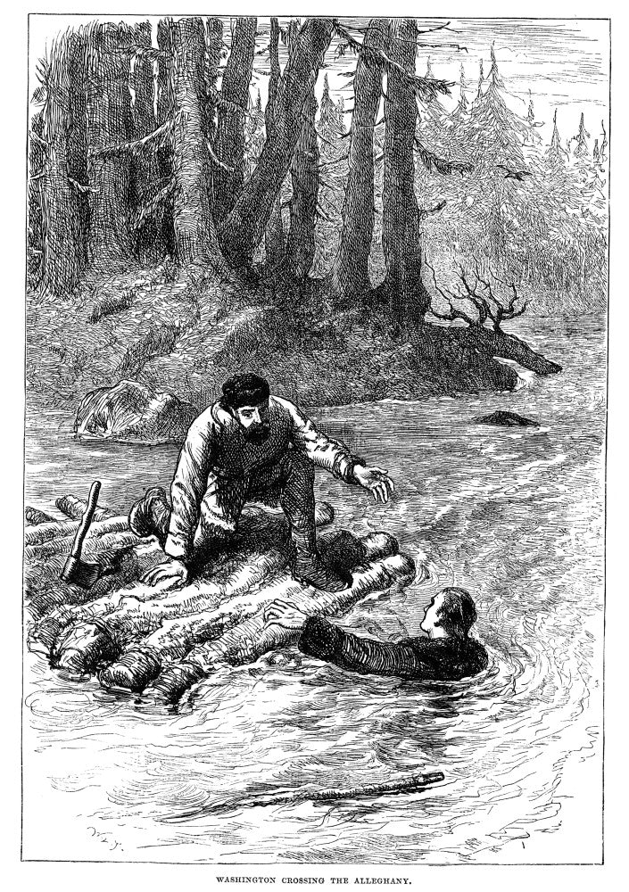 George Washington Crossing the Allegheny River - 19th Century Wood Engraving Poster Print by Granger Collection