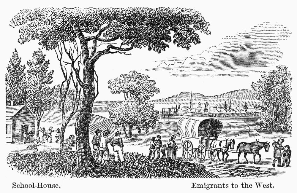 Emigrants Passing a Schoolhouse Fine Art Print - 19th Century Engraving by Granger Collection