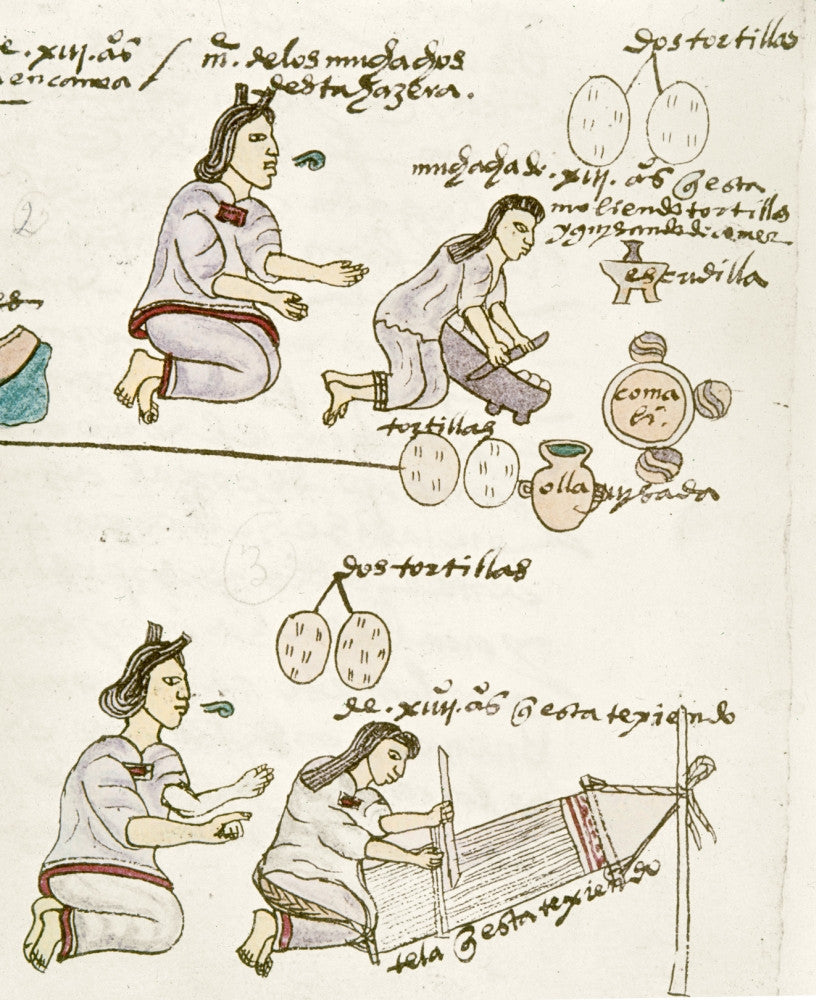 Aztec Daily Life C1540 Art Print - Nan Aztec Girl Grinding Corn