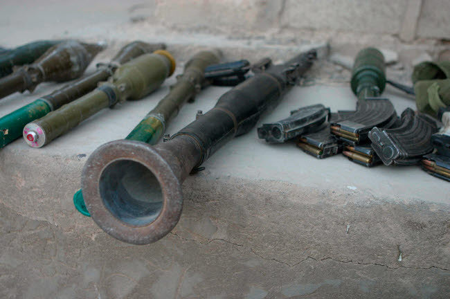 Weapons Acquired by Marines from Insurgents Fine Art Print by Stocktrek Images
