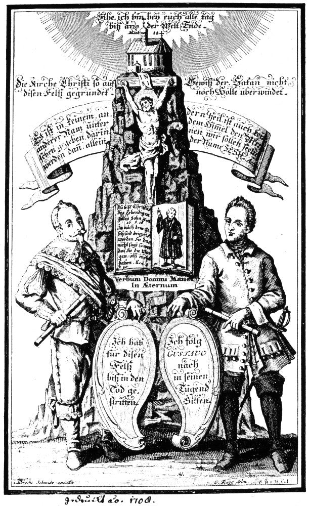 Gustavus II & Charles XII Engraved Lutheran Memento Mori Print - 1708