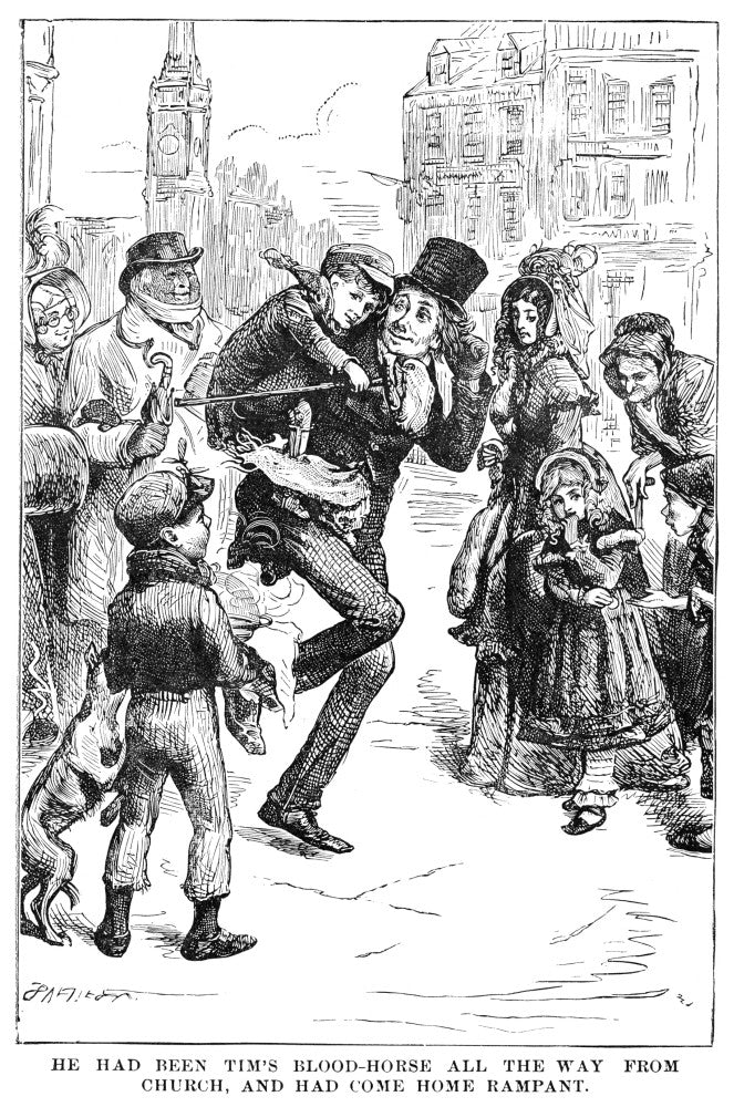Dickens' A Christmas Carol Illustration - Bob Cratchit & Tiny Tim Fine Art Print